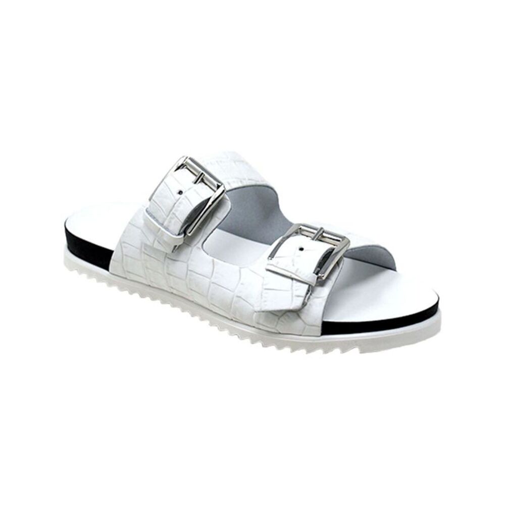 CHARLES DAVID Womens White Croc Embossed Lonnie Round Toe Slip On Sandals 38